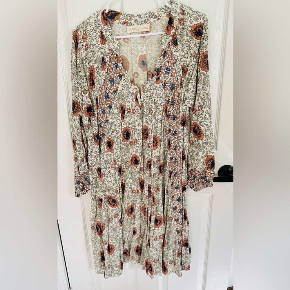 Natalie Martin Cream and Orange Floral Long Sleeve Dress
